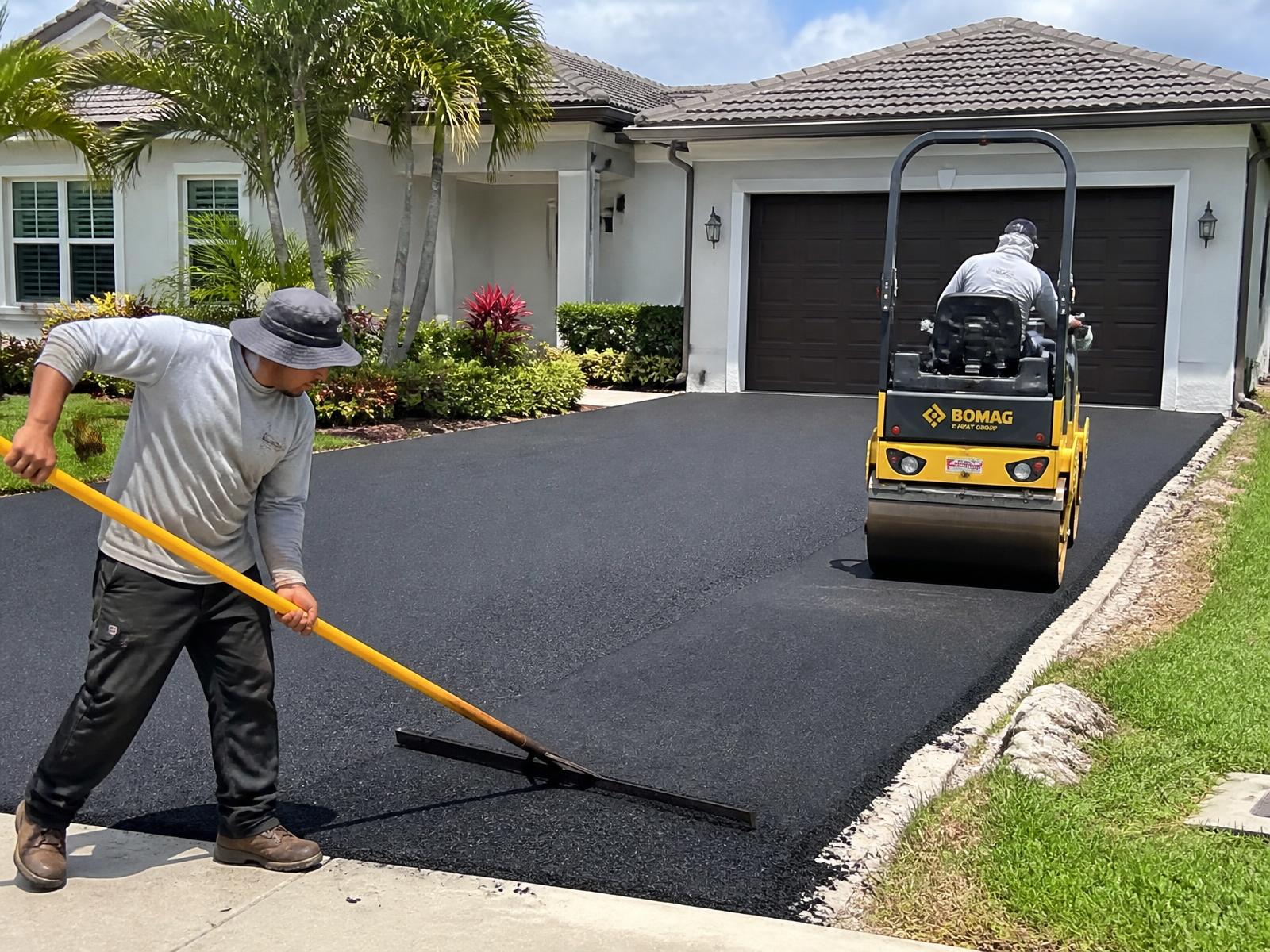 South Florida Paving Inc. crew finishing an asphalt surface in Plantation, FL