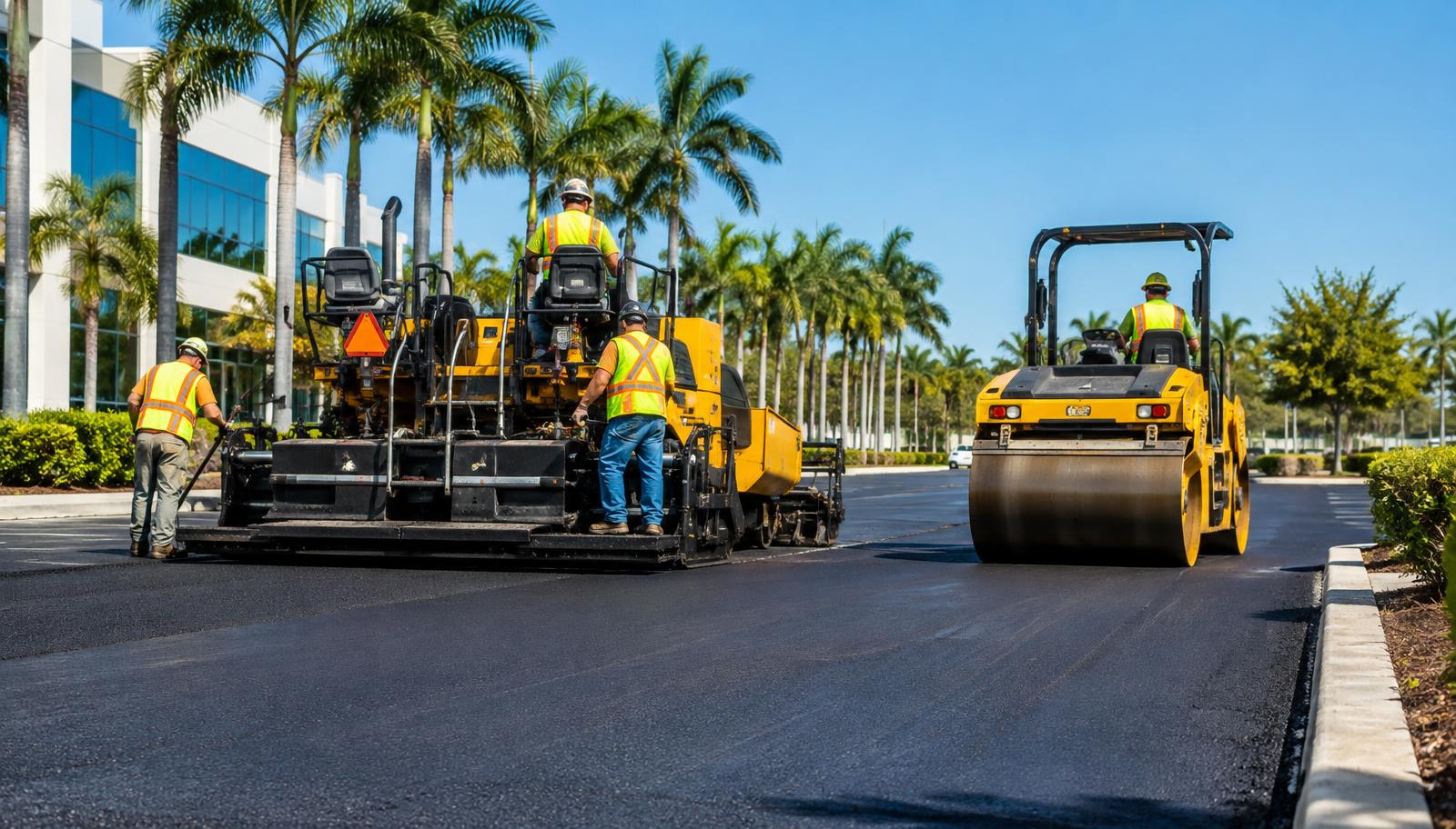 Milling machine removing worn asphalt before a parking lot resurface